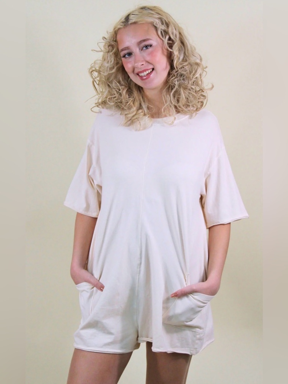 Free People Hot Shot Tee Romper XS Oversized Bleach Clay One Piece - Picture 4 of 16